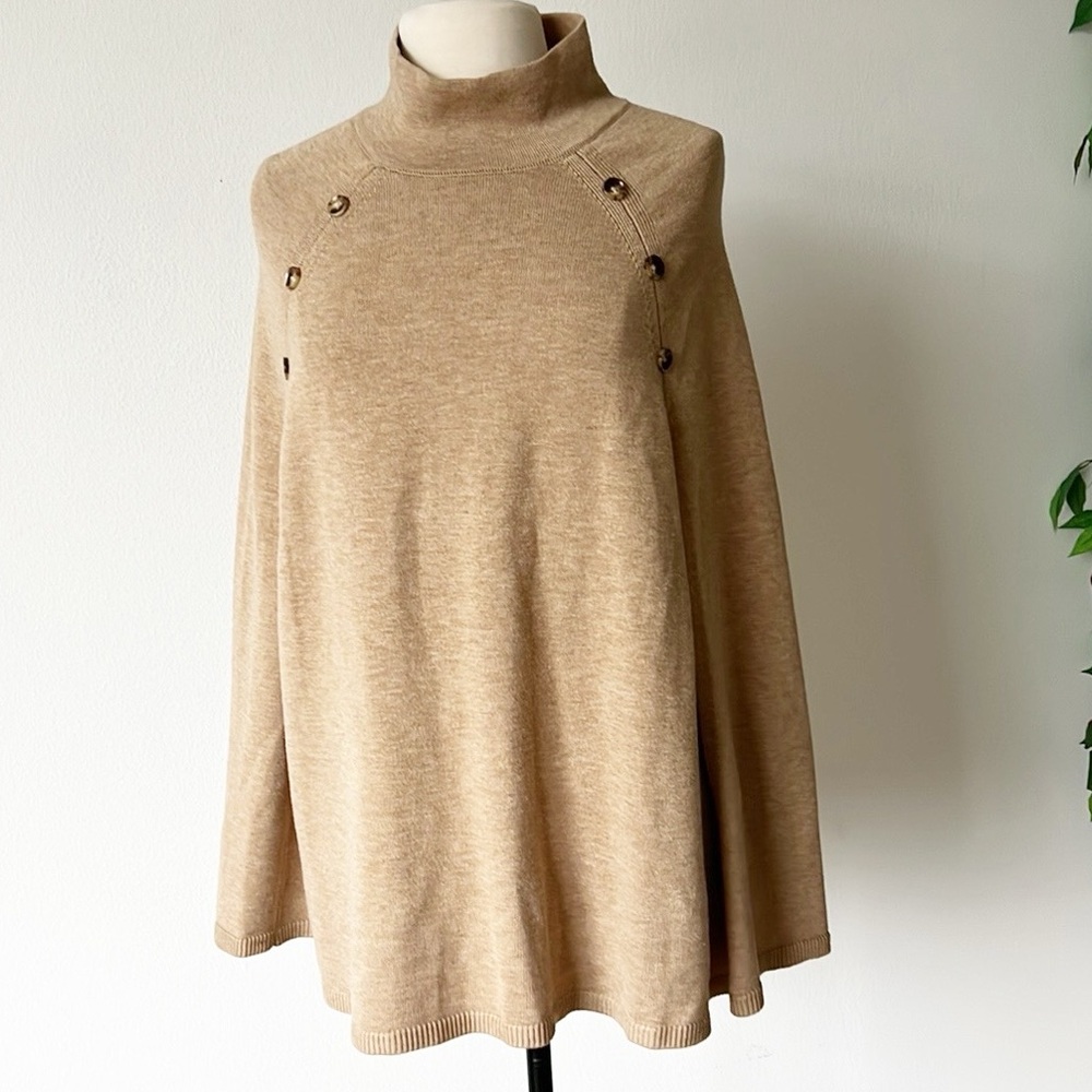 Ann Taylor Camel Knit Poncho M/L